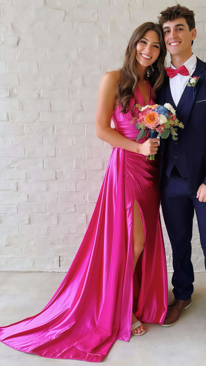 Green Halter V-neck Bodycon Prom Dresses