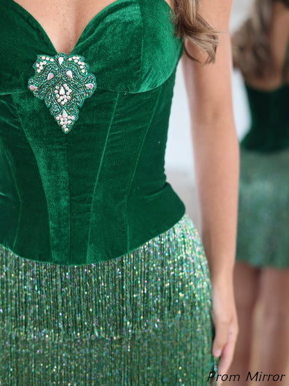 Green Velvet Tassels Homecoming Dresses, Cocktail Dress