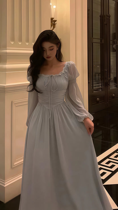 Grey Chiffon Long Sleeves Causal Party Dress