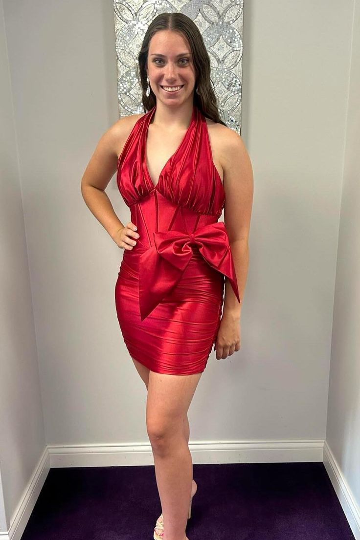 Halter Red Bodycon Homecoming Dresses Sleeveless Hoco Dresses