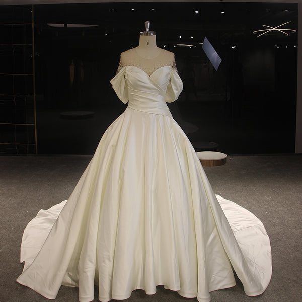 PM561,Ivory Off The Shoulder A-Line Beaded Wedding Dresses