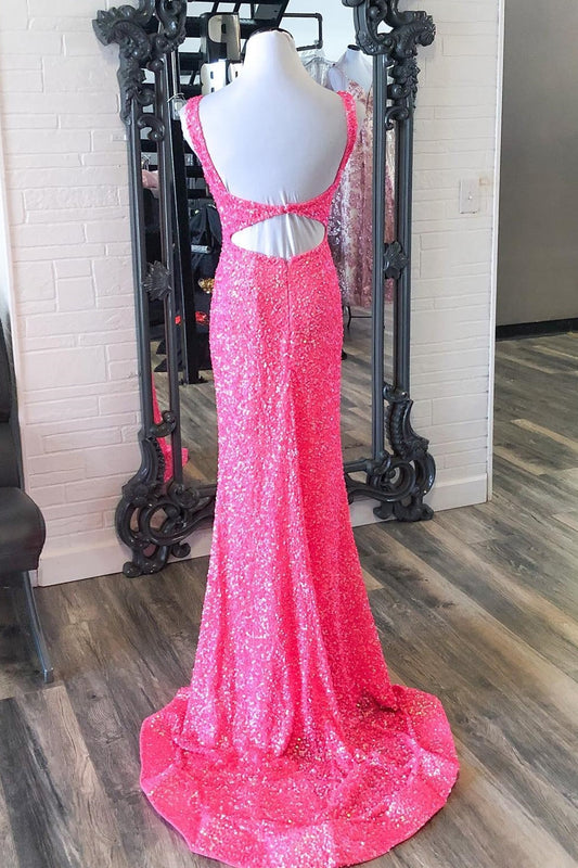 Hot Pink Sequin Mermaid Long Formal Dress