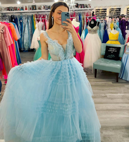 Hot Pink Tiered Layers A-line Long Formal Gown
