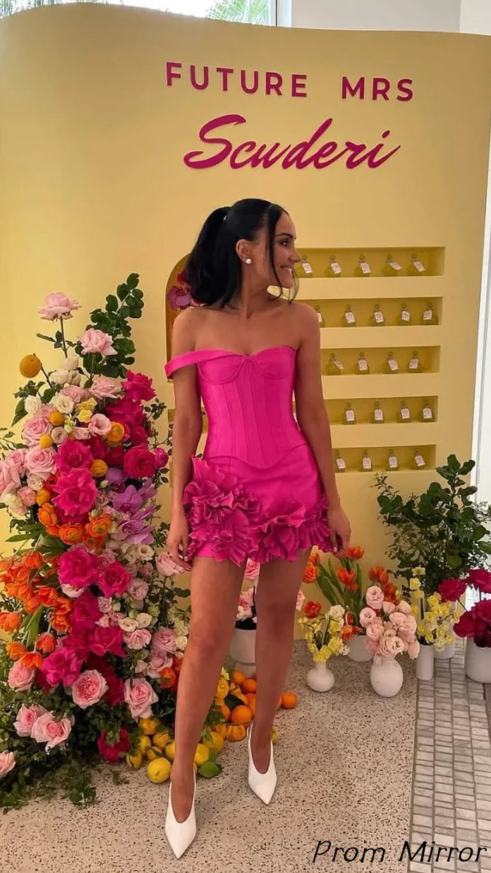Sweet Pink One-shoulder Tube Top Waisted Fishbone 17th Birthday Homecoming Dress