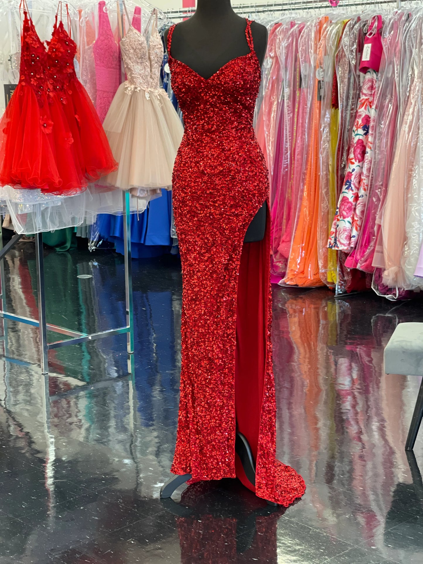Sparkle Red Bodycon Sequined Long Prom Dresses