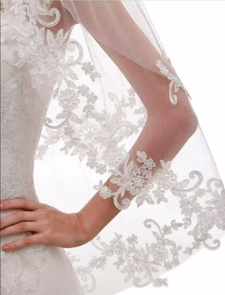 Embroidery Lace White Wedding Veil