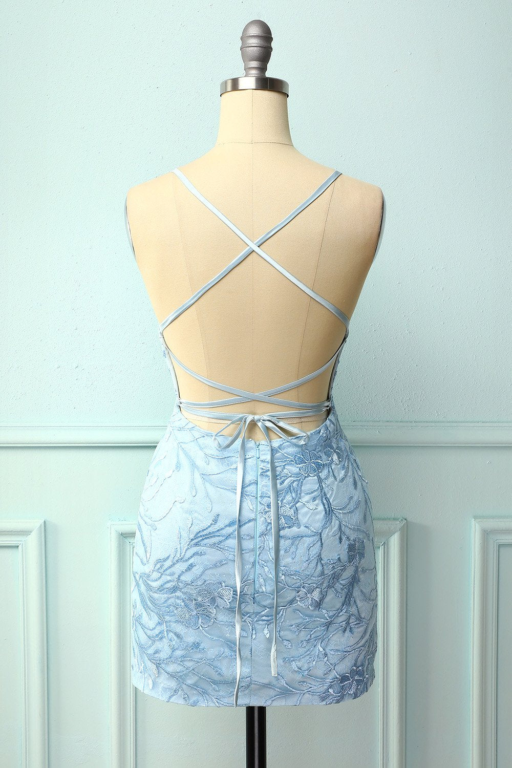 Light Blue Tight Homecoming Dress With Appliques