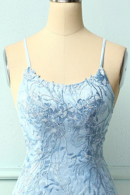 Light Blue Tight Homecoming Dress With Appliques