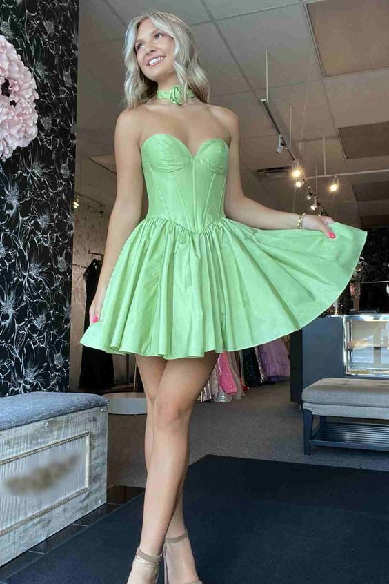 Light Green A-Line Homecoming Dresses