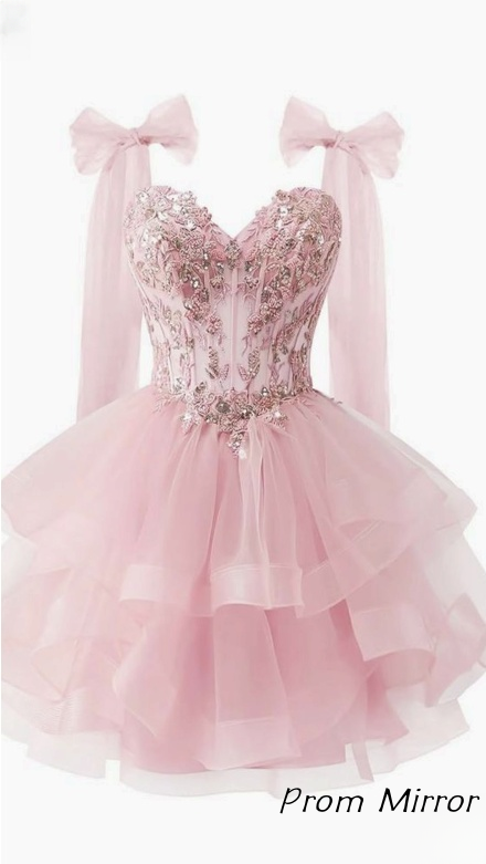 Light Pink Appliques Tulle Homecoming Dresses Sweetheart A-Line Formal Gown