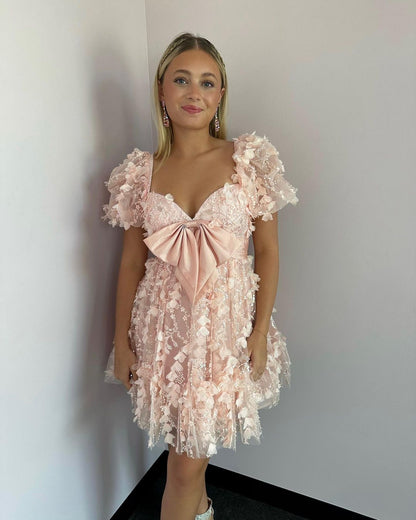 Light Pink Lace 3D Floral Homecoming Dress