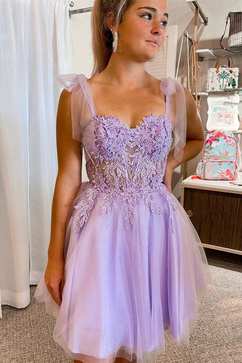 Lilac Homecoming Dress Mini Floral Graduation Dresses