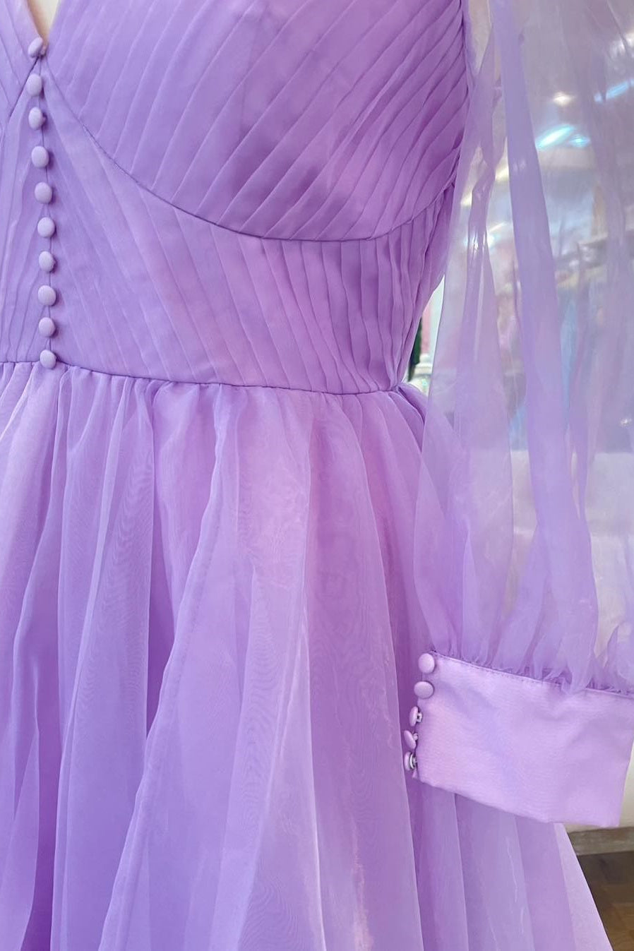 Lilac Long Sleeves Corset Tulle Long Formal Gown