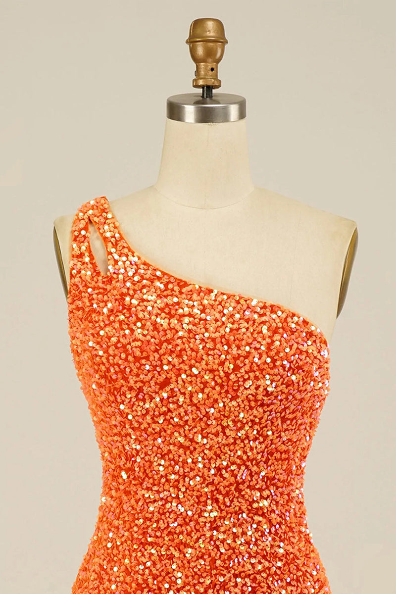 Cute One Shoulder Sequin Backless Homecoming Dress