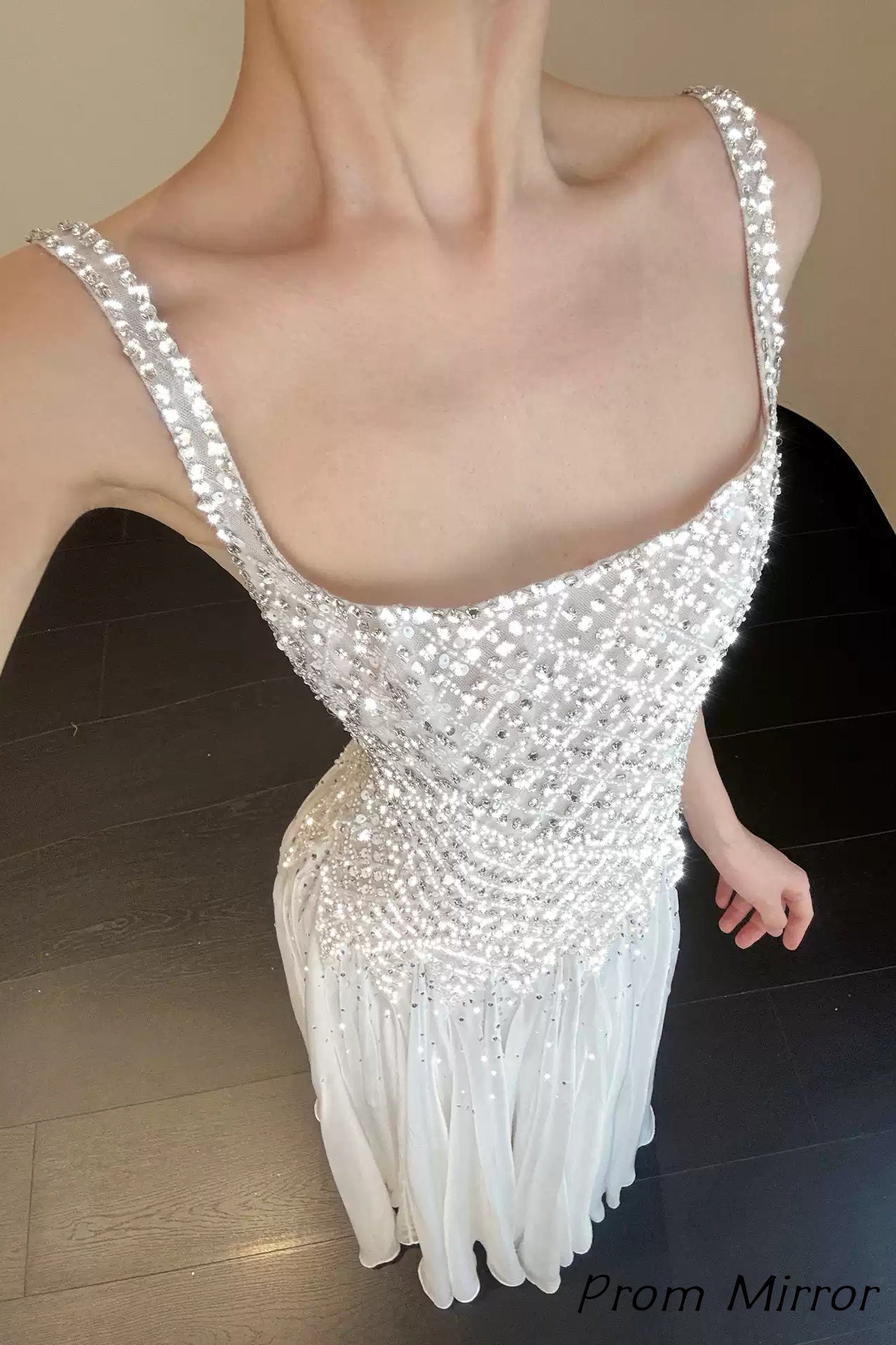 Luxury Beaded White Chiffon Long Party Dresses