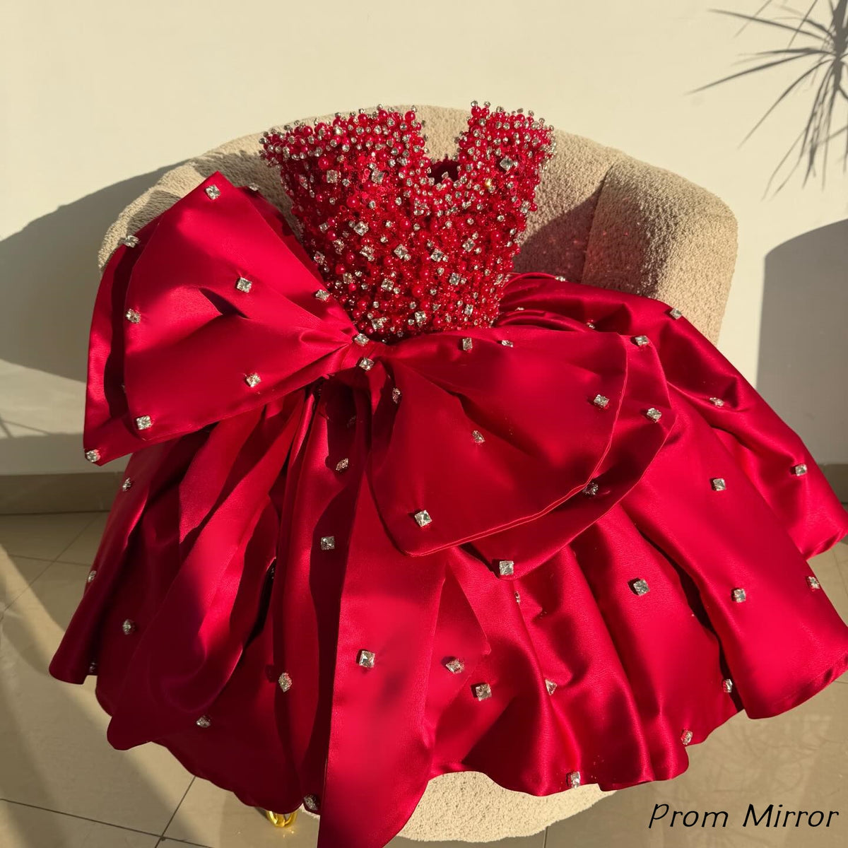 Luxury Red Beaded Satin Birthday Party Dresses Short Homecoming Dress