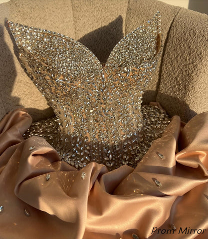 Luxury Strapless Champagne Beaded Mini Homecoming Dresses