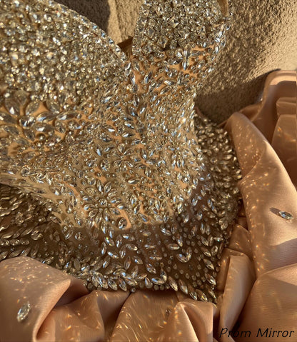 Luxury Strapless Champagne Beaded Mini Homecoming Dresses