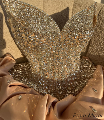 Luxury Strapless Champagne Beaded Mini Homecoming Dresses