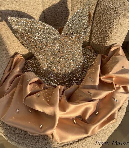 Luxury Strapless Champagne Beaded Mini Homecoming Dresses
