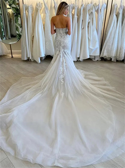 Sweetheart Mermaid Tulle Lace Wedding Dresses