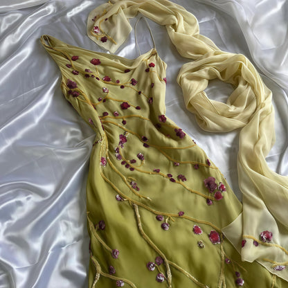 Mermaid Floral Chiffon Evening Prom Dresses