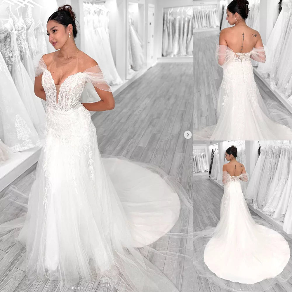 Mermaid Wedding Dresses Off the Shoulder Lace Appliques White Ivory Bridal Gowns