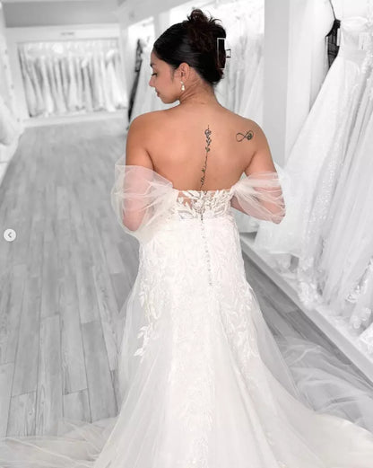 Mermaid Wedding Dresses Off the Shoulder Lace Appliques White Ivory Bridal Gowns