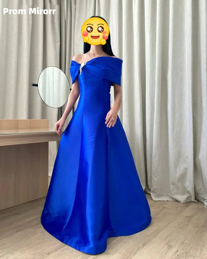Royal Blue A-Line Satin Long Evening Prom Dress