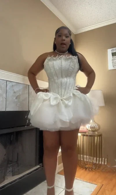 Charming White Beaded Homecoming Dresses With Bowknots