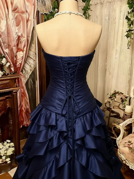 Navy Blue Sweetheart Ruffle Prom Dresses Sweet 16 Ball Gown