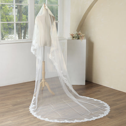 Classy 3M White Lace Tulle Wedding Veil