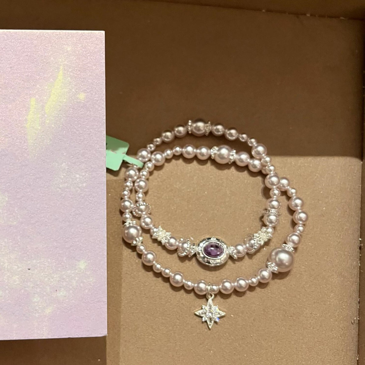 Sweet-style star-shaped rhinestone and pearl bracelet
