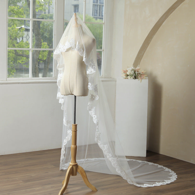 Classy 3M White Lace Tulle Wedding Veil
