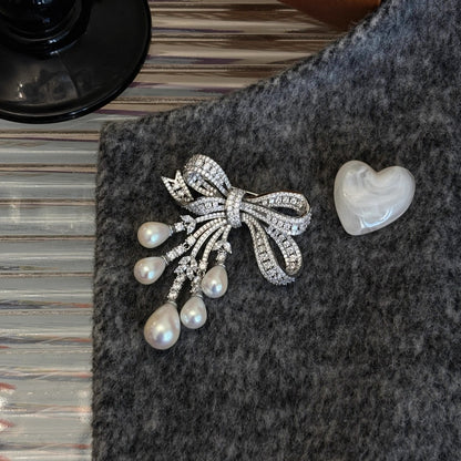 Affordable Luxury Full-Pavé Bow and Pearl Brooch