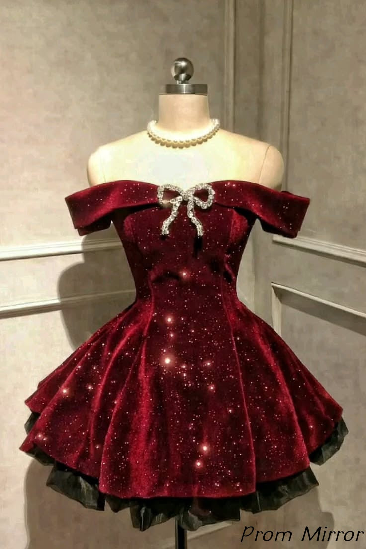 Off The Shoulder Black A-Line Sparkly Homecoming Dress