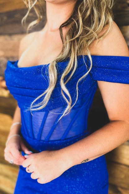 Off The Shoulder Royal Blue Tight Short Dress