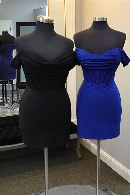 Off The Shoulder Royal Blue Tight Short Dress