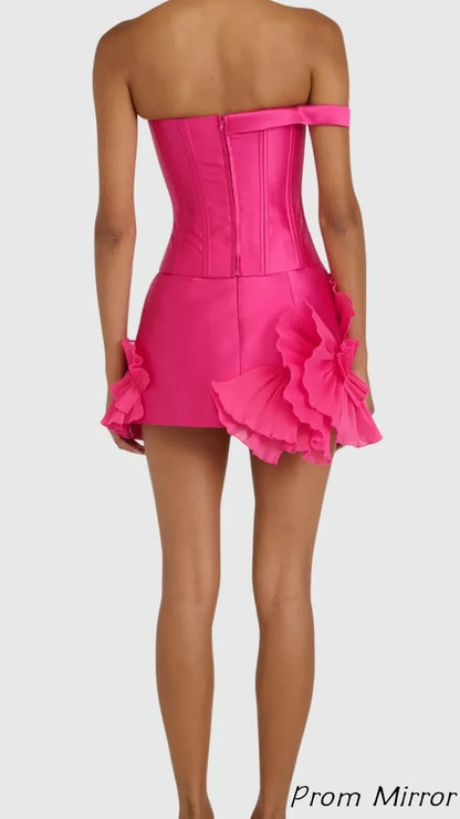 Sweet Pink One-shoulder Tube Top Waisted Fishbone 17th Birthday Homecoming Dress