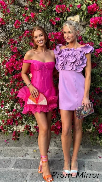 Sweet Pink One-shoulder Tube Top Waisted Fishbone 17th Birthday Homecoming Dress