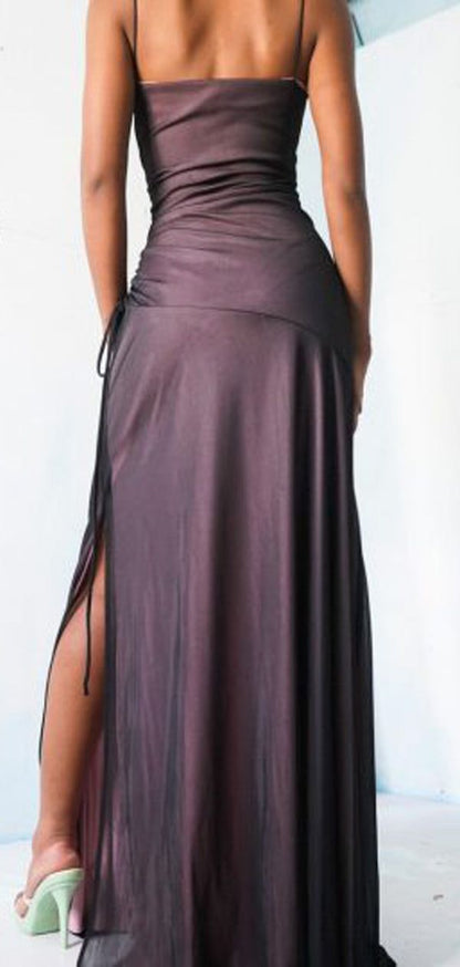 PM077,Fit & Flare Square Neck Purple Black and Pink Prom Dress