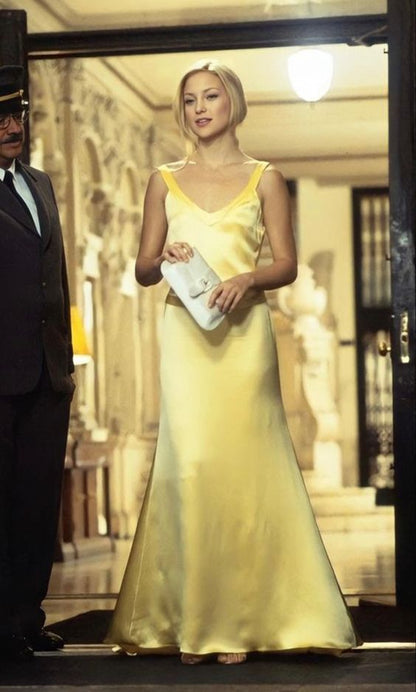 Pastel Yellow Sheath Long Prom Dress Cute Satin Evening Party Dress