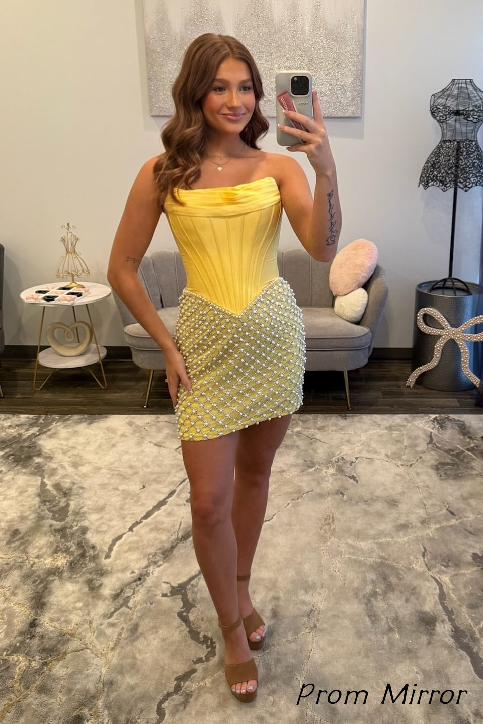 Pearl Beaded Strapless Bodycon Homecoming Dresses