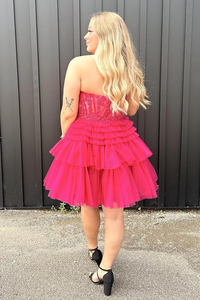 Pink Lace Sweetheart Homecoming Dresses