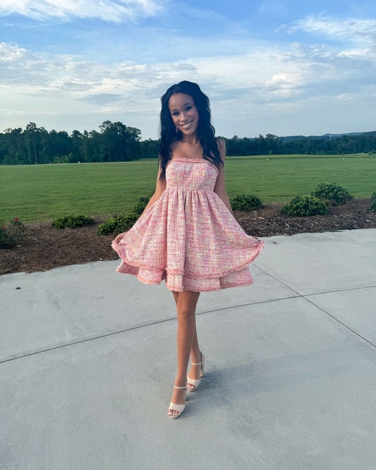 Pink Strapless Polyester Homecoming Dresses