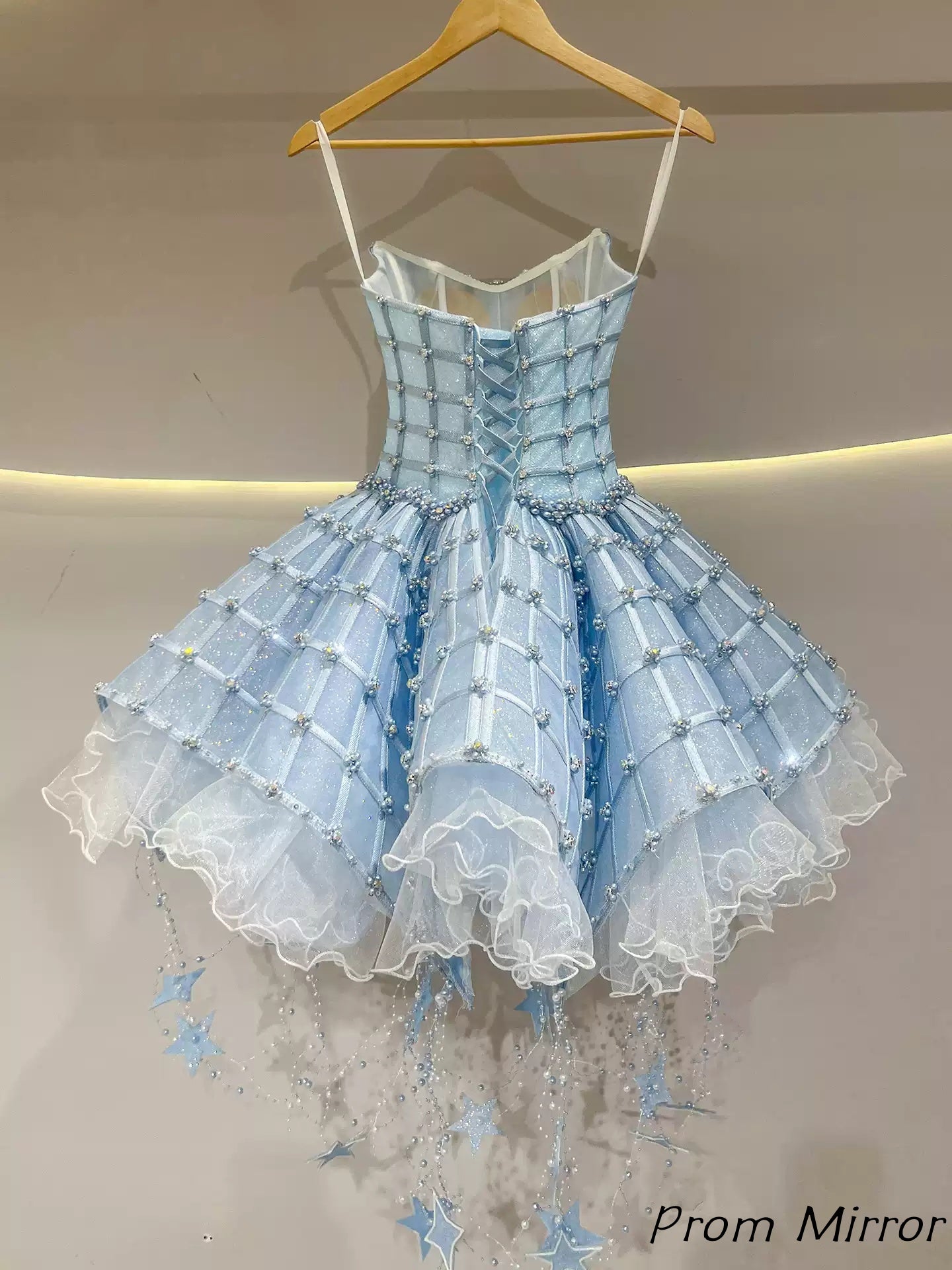 Princess Sky Blue Beaded Homecoming Dresses Short Ball Gown