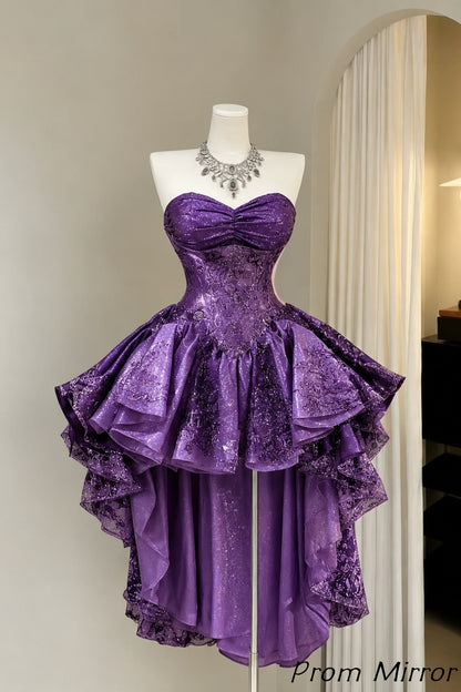 Princess Sweetheart Homecoming Dresses Glitter Appliques Lace Short Prom Dress
