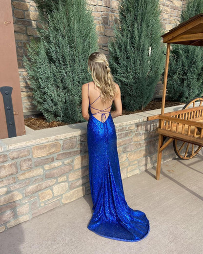 Mermaid Sequins Prom Dress, Bodycon Blue Prom Dresses