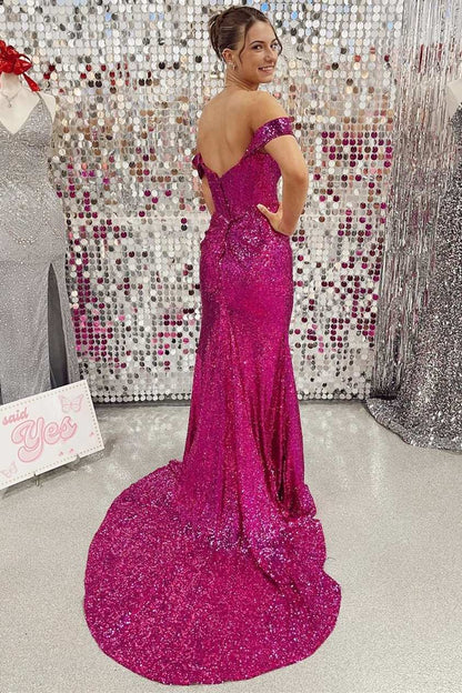 Off The Shoulder Sequin Prom Dresses, Evening Dress Long Party Gown
