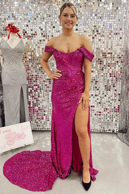 Off The Shoulder Sequin Prom Dresses, Evening Dress Long Party Gown